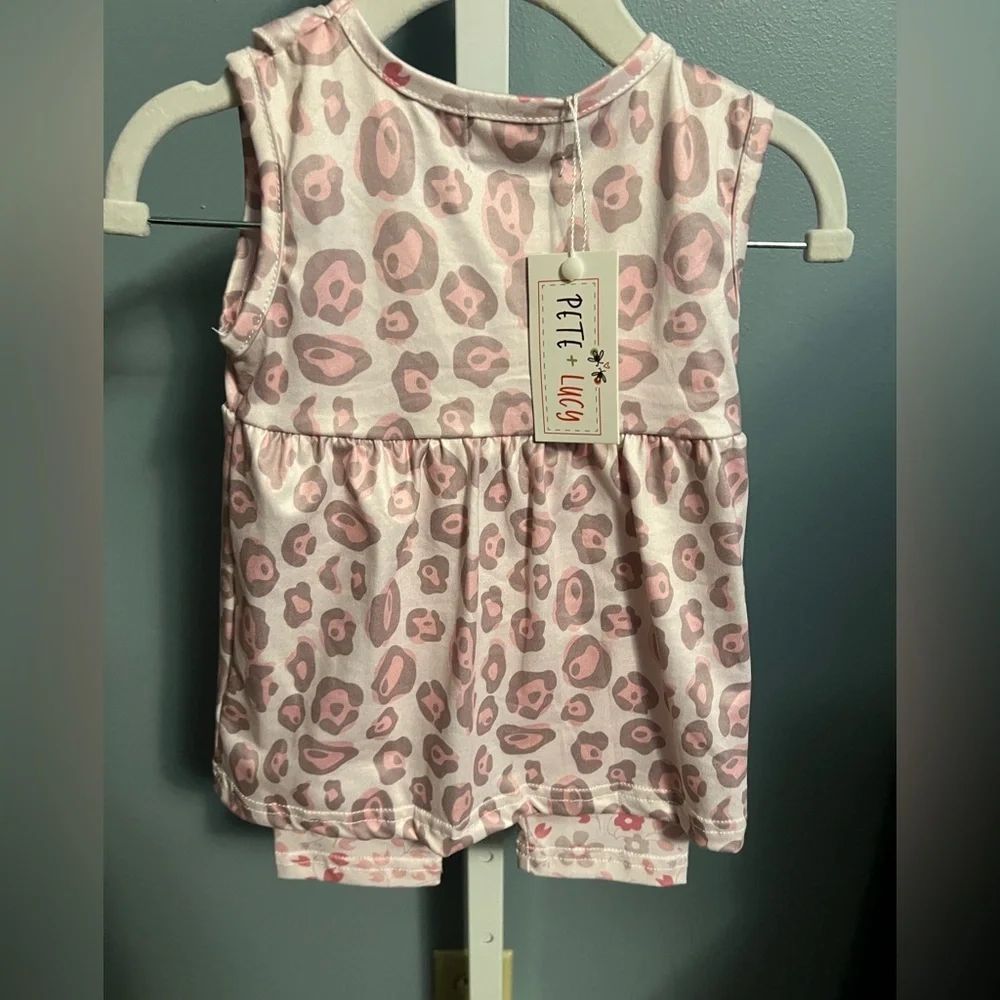 Pete and Lucy Pink Leopard Ruffle Tank Top and Floral Capris NWT 6-12 months